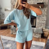 Baby Blue Striped Liora Top and Shorts Set