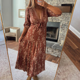 Brown Floral Rozlyn Midi Dress