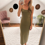 Olive Adored Treatment Bodycon Side Slit Cami Midi