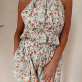 Garden Flower Sage Open Back Halter Top and Short Set