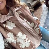 Taupe Floral Corduroy Light Weight Puffer Vest