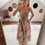 Taupe Mixed Pattern Corset Midi Dress