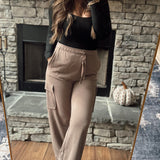 Smoky Brown Chill Weekend French Terry Straight Leg Cargo Sweats