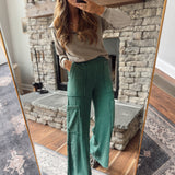 Dark Green Mineral Wash Oversized Cargo Sweatpants