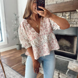 Pink Floral Loretta Ruffled Top