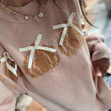 Coral Pumpkin Lace Bow Detailed Sweater