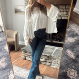 Just Vibing Ivory Round Neck Raw Edge Flowy Long Sleeve