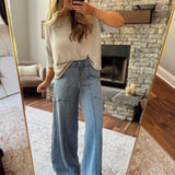 Denim Blue Curved Seam Pants