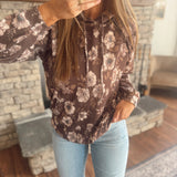 Mocha Floral Urban Ribbed Hoodie
