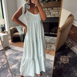 Bridgette Ivory/Blue Printed Tie Strap Maxi