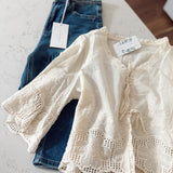 Ivory Bloom Embroidered Tie Front Blouse