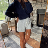 Gray Floral Side Stripe Shorts