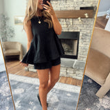 Black Avaline Gauze Top and Shorts Set
