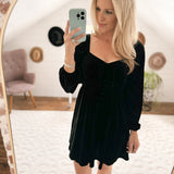 Mystic Beauty Black Velvet Button Down  Front Tie Long Sleeve Mini