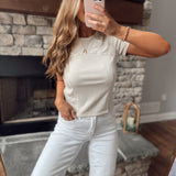 Light Taupe Grey Ribbed Seam Detailed Tee