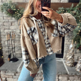 Luna Acorn Plaid Patch Multi Textured Hi-Low Hooded Button Down