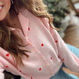 Baby Pink Heart Embroidered Piper Knit Cardigan