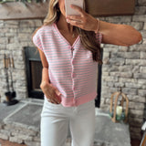 Alicia Ballet/Turquoise Striped Sleeveless Button Up Sweater Top