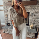 Stone Green Floral Crochet Embroidered Top