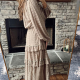 Dream Taupe Pointelle Front Tie Top with Tiered Maxi Skirt Set