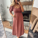 Rose Dune Smocked Midi Dress
