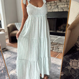 Bridgette Ivory/Blue Printed Tie Strap Maxi