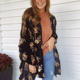Skylar Black Floral Velvet Kimono