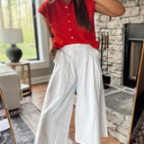 White Flowy Front Pleated Pants