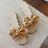 Natural Ginny Textured Bow Sandals