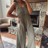 Olive Contrast Seam Jumpsuit