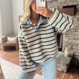 Chocolate & Sky Striped Sherpa Pullover