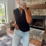 Black Snap & Go Ribbed Tank