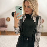 Blooming Hues Black Multi Mesh and Jersey Long Sleeve Body Suit