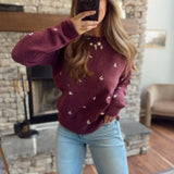 Plum Whimsy Wildflower Sweater