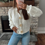 Reagan Cream Floral Button Cropped Knit Cardi