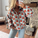 Blue & Rust Floral Sherpa Jacket