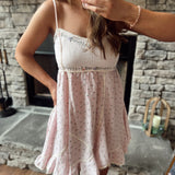 Lillian Pink Floral Lace Trim Smocked Mini