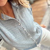 Dusty Blue Striped Cardi With A Twist