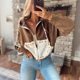Chocolate Gauze Studded Hoodie Jacket