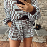 Blue/Brown Striped Drawstring Shorts