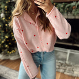 Baby Pink Heart Embroidered Piper Knit Cardigan