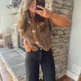 Brown Teddie Oversized Sleeveless Knit Sweater Vest