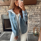 Glenda Medium Wash Denim Hooded Zip Up