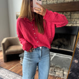 Red Mini Stripe Piper Knit Cardigan