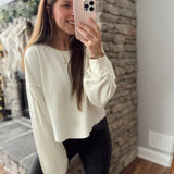 Cream Raw Hem Waffle Knit