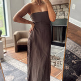 Yuki Brown Strapless Linen Midi