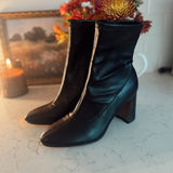Black Thiva Block Heel Pointed Toe Booties