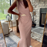 Rust/Taupe Striped Tank and Midi Skirt Set