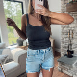 Black Square Up Vintage Wash Ribbed Tank