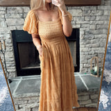 Heavenly Energy Ginger Square Neck Smocked Pleated Maxi